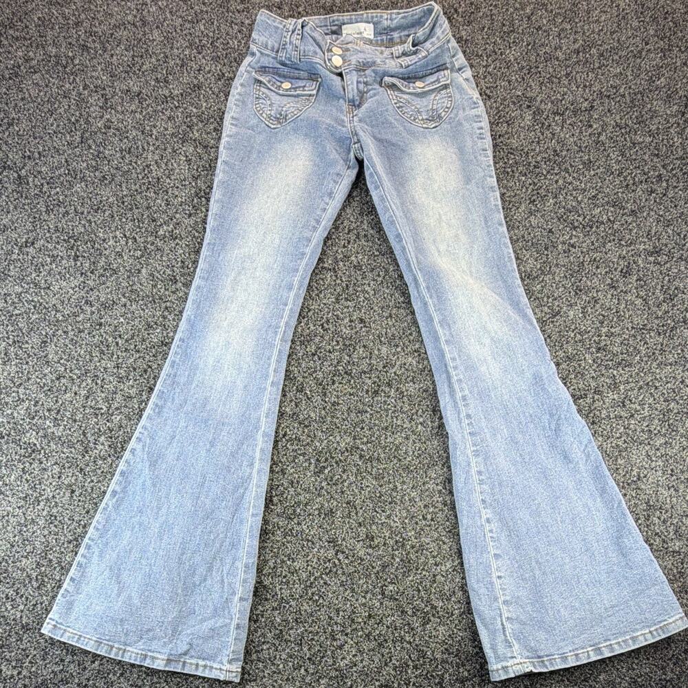 Justalwart Jeans Womens XXS Blue Low Rise Flare Stretch Denim Y2K Style